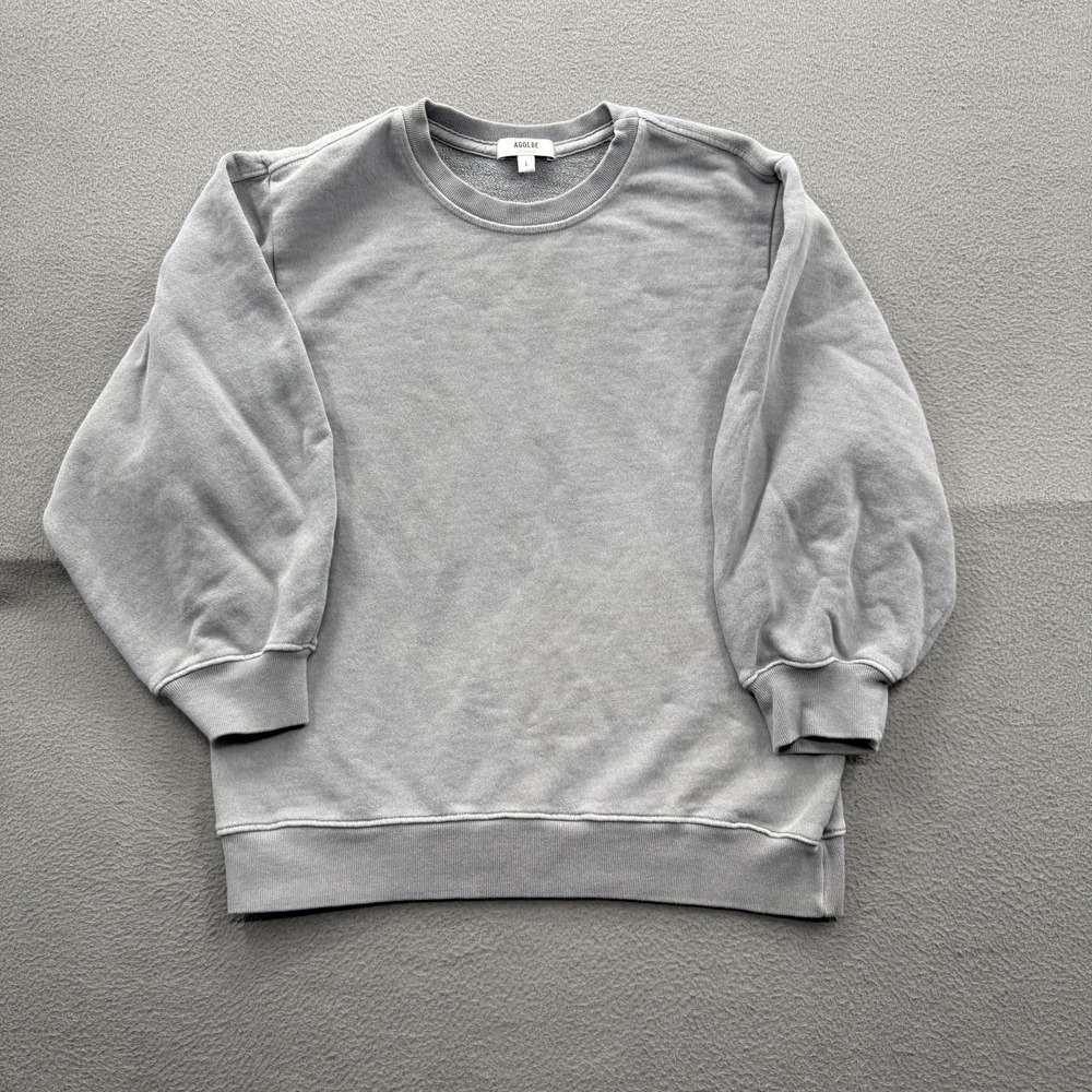 AGOLDE Thora Sweatshirt Womens Large Gray 3/4 Sleeve Crewneck Pullover Terry